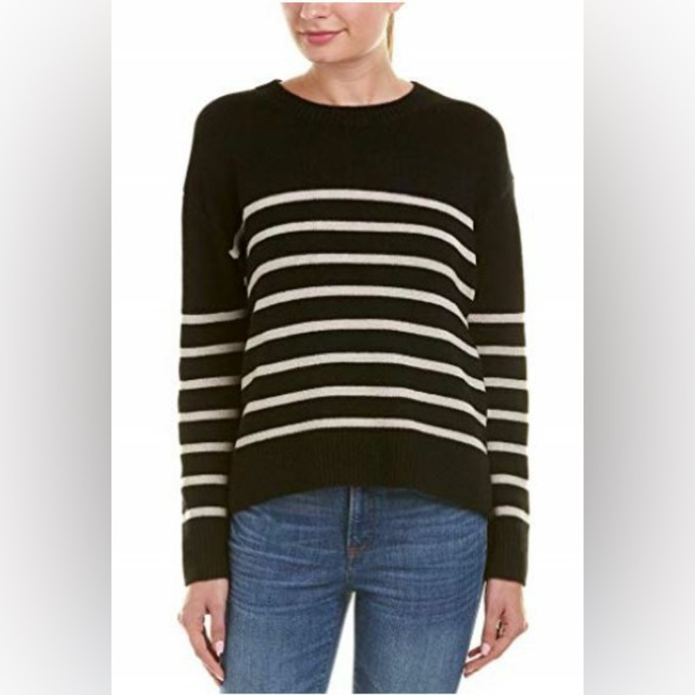 Vince Women’s Black White Striped Tie Back Crewneck Cashmere Sweater size Medium